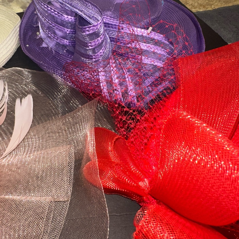 Elegant Women's Red and Purple Fascinator Set